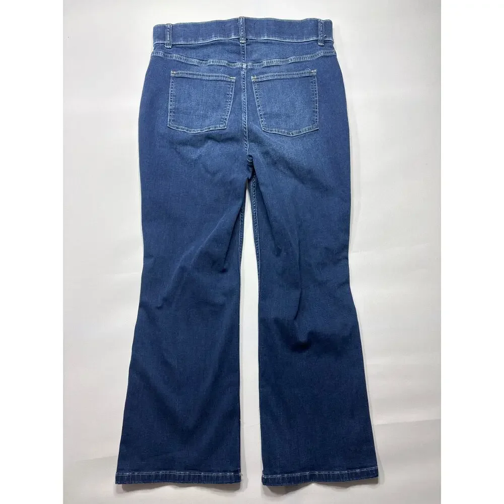 SPANX Women's Flare Leg‎ Pull On Blue Stretch Jeans - Size L Reg (33x26)